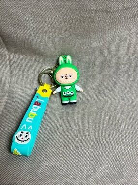 Green Labubu Character Keychain for Kids - Cute Cartoon Keyring